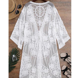 Kimono Style Embroidered Sheer Tunic (One-Size)