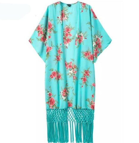 Floral Kaftan with Tassels (One Size)
