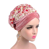 Velvet Turban/Hijab with Floral Mesh Wrap